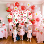 Miruwtog Berry First Birthday Backdrop - Strawberry Daisy 1st Birthday Banner & Party Decor