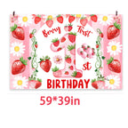 Miruwtog Berry First Birthday Backdrop - Strawberry Daisy 1st Birthday Banner & Party Decor