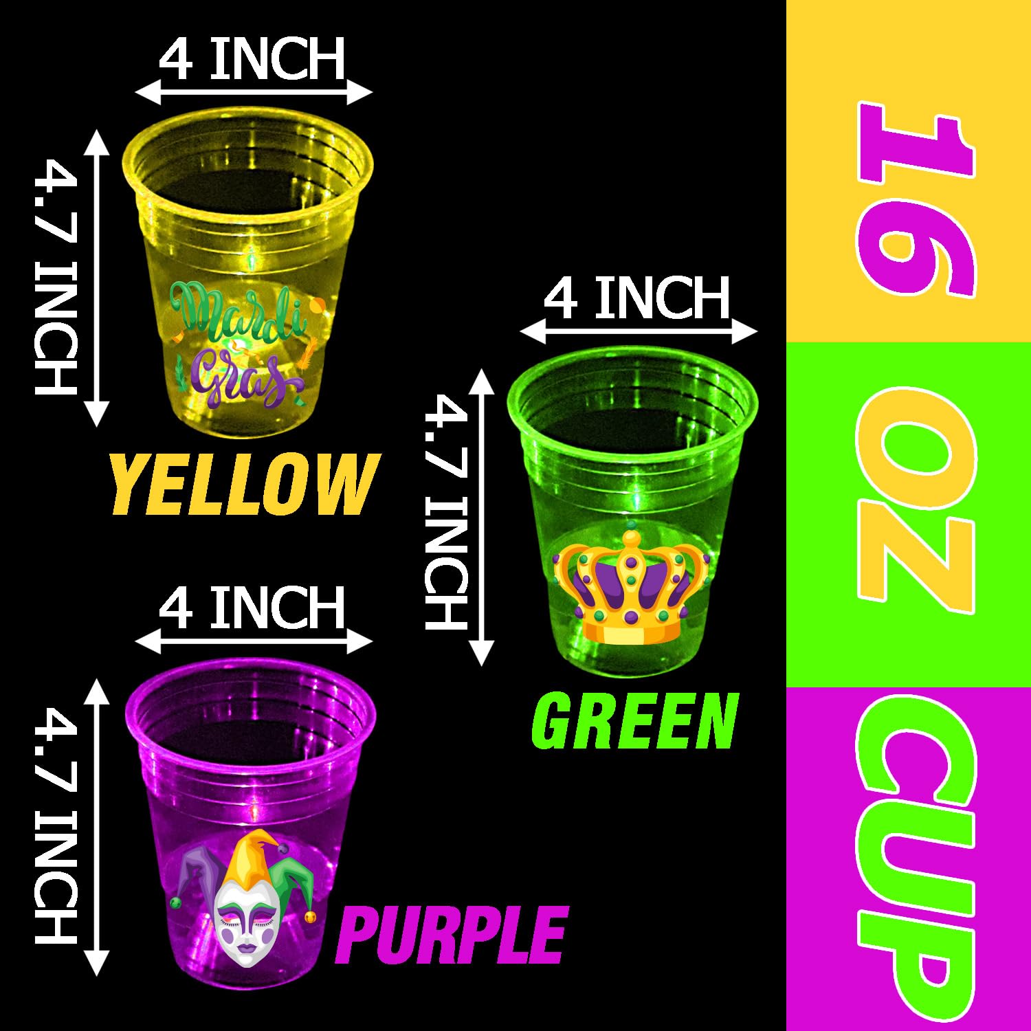 Mishunyus 24 Pcs Mardi Gras Glow Cups – LED Party Cups, New Orleans Style