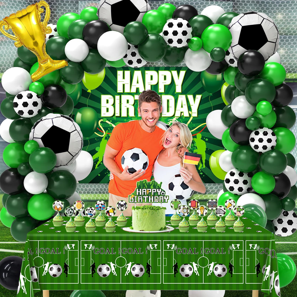 Miucat Soccer Party Decorations – 122Pcs Birthday Kit with Balloons, Banner, Tablecloth & Cake Toppers