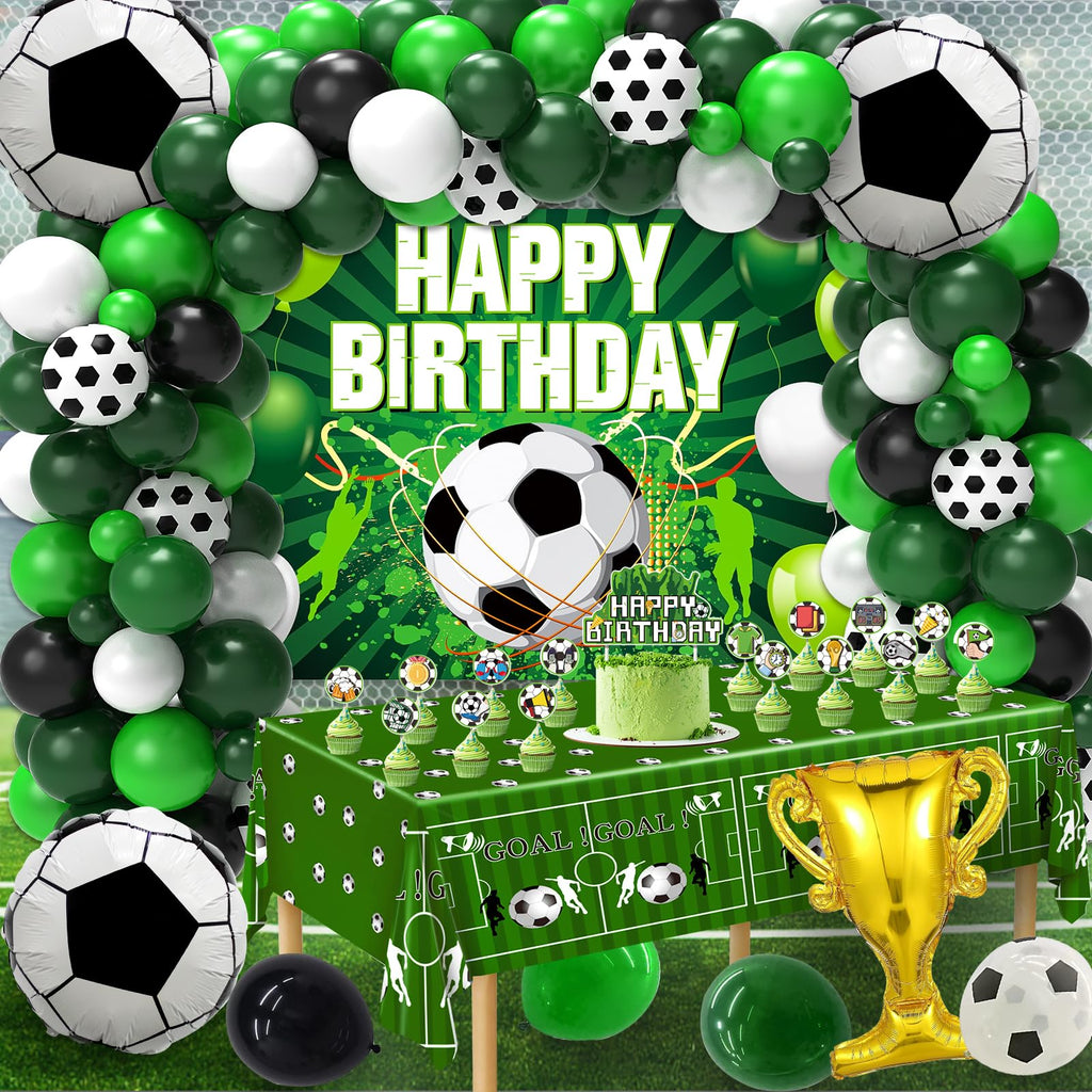 Miucat Soccer Party Decorations – 122Pcs Birthday Kit with Balloons, Banner, Tablecloth & Cake Toppers