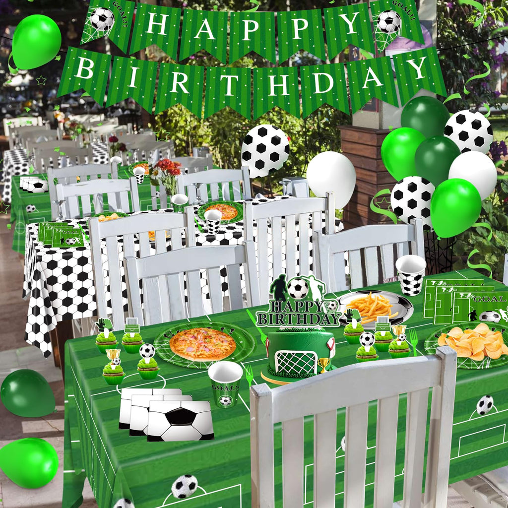 Miucat Soccer Party Decorations - 143 Pcs Party Supplies for 24 Guests (Plates, Napkins, Tablecloth, Banner, Balloons)