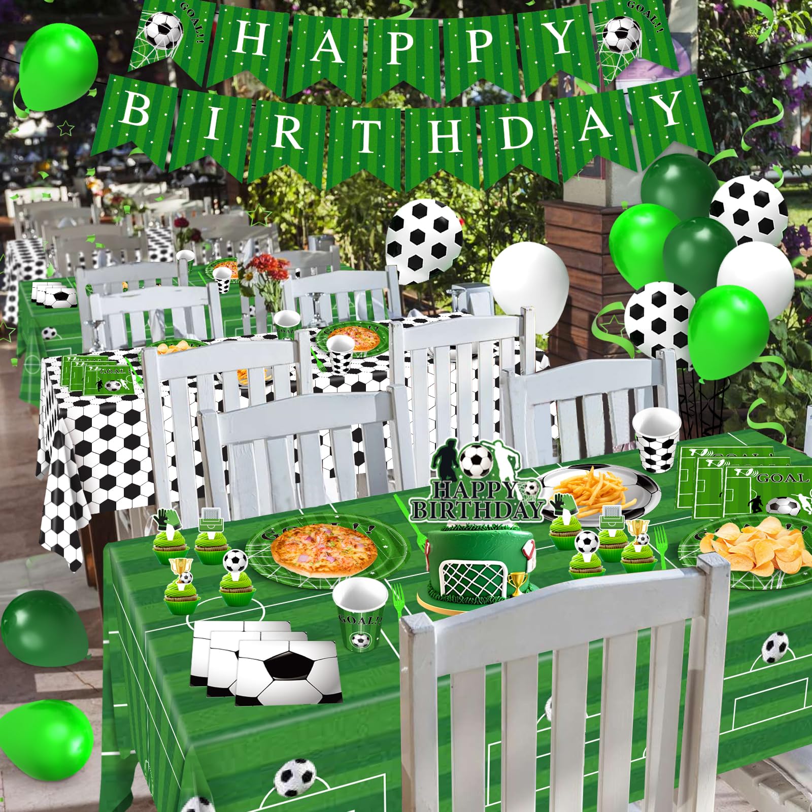 Miucat Soccer Party Decorations - 143 Pcs Party Supplies for 24 Guests (Plates, Napkins, Tablecloth, Banner, Balloons)