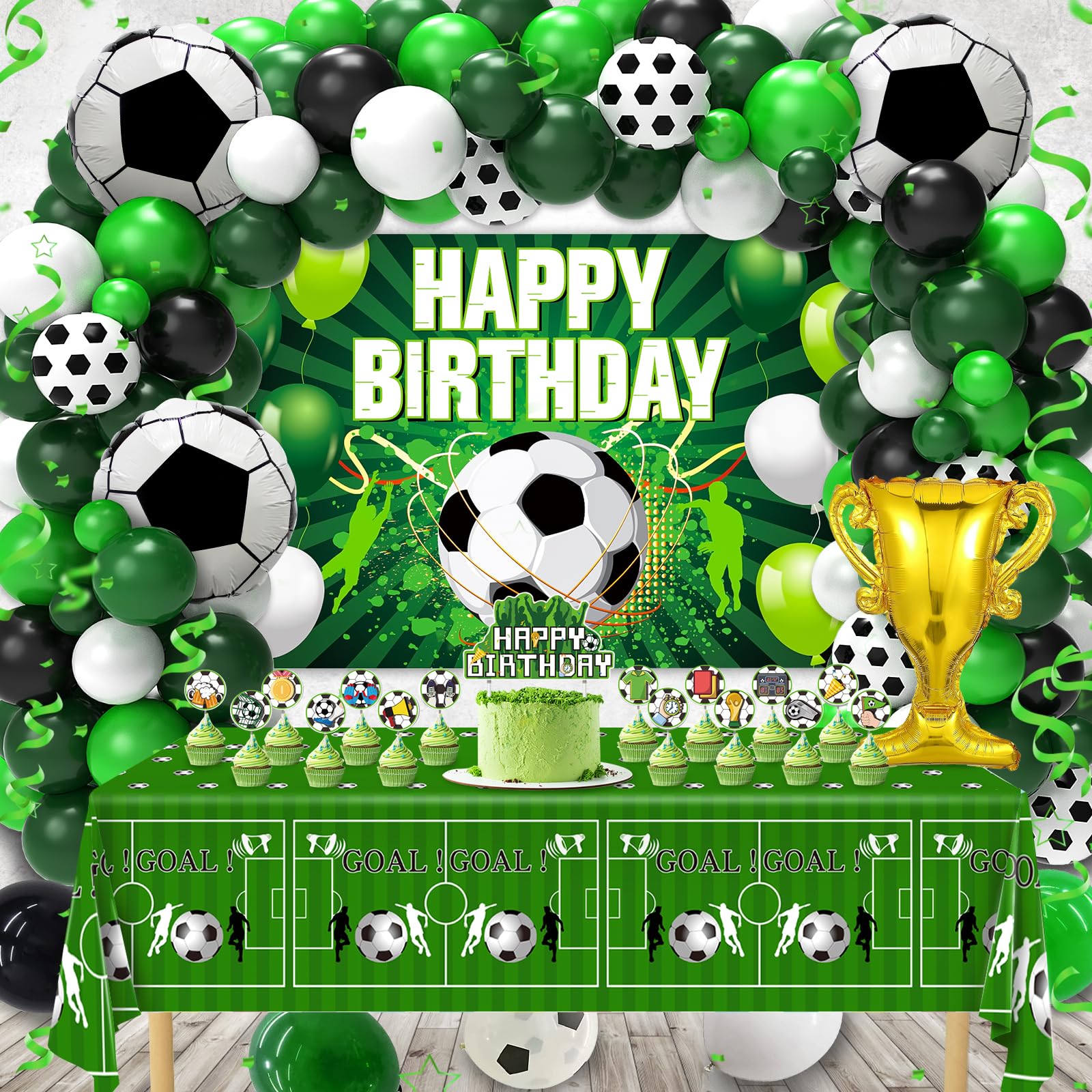 Miucat Soccer Party Decorations – 122Pcs Birthday Kit with Balloons, Banner, Tablecloth & Cake Toppers