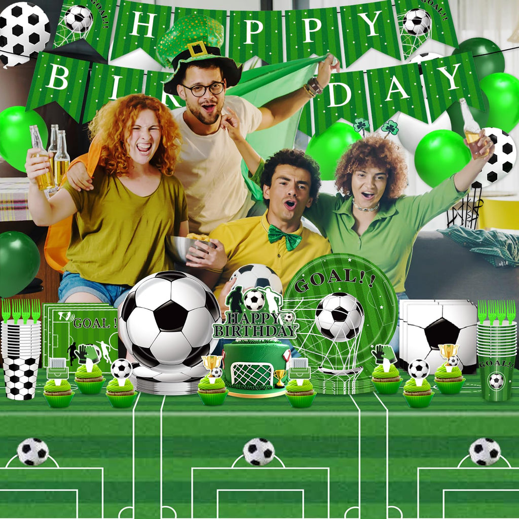 Miucat Soccer Party Decorations - 143 Pcs Party Supplies for 24 Guests (Plates, Napkins, Tablecloth, Banner, Balloons)