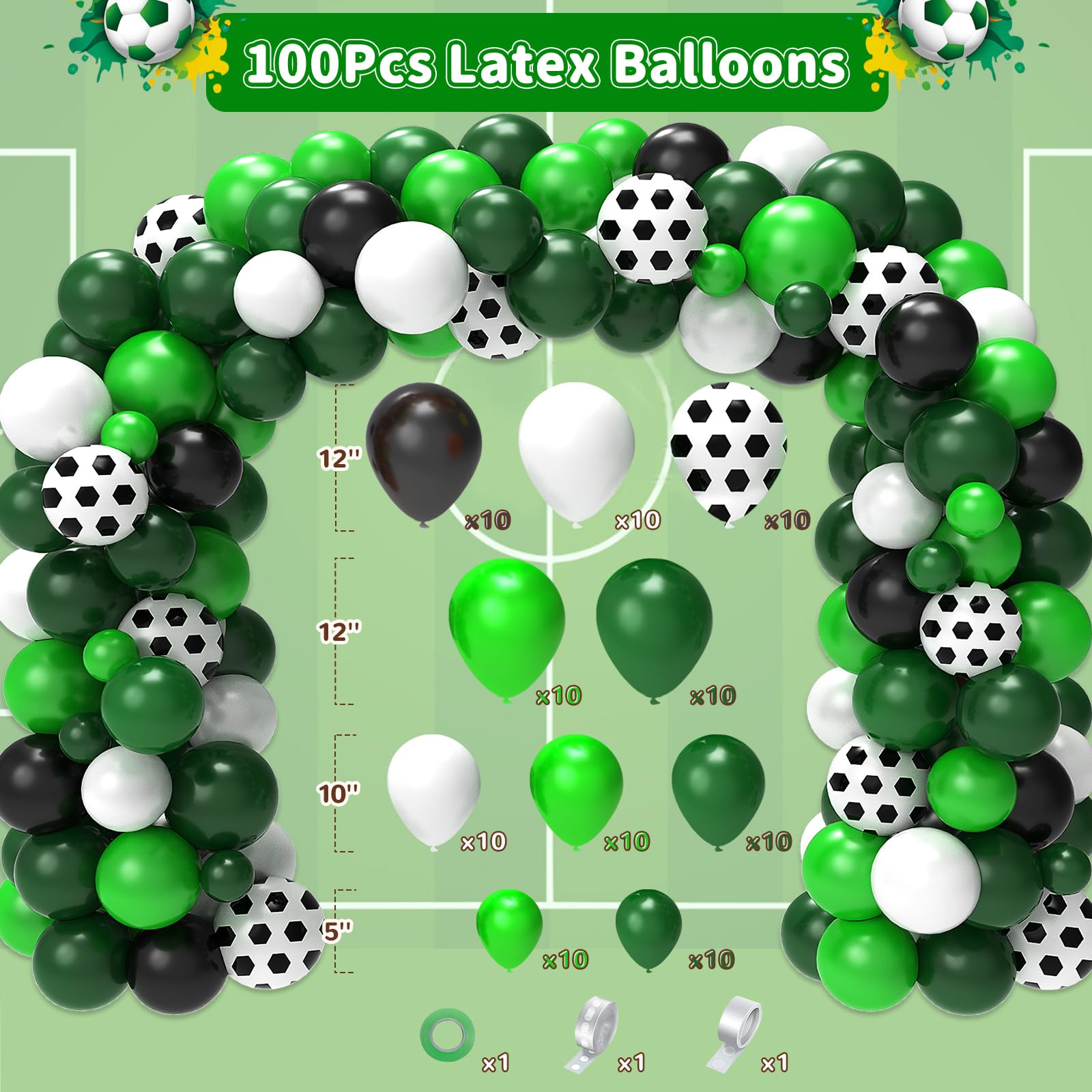 Miucat Soccer Party Decorations – 122Pcs Birthday Kit with Balloons, Banner, Tablecloth & Cake Toppers