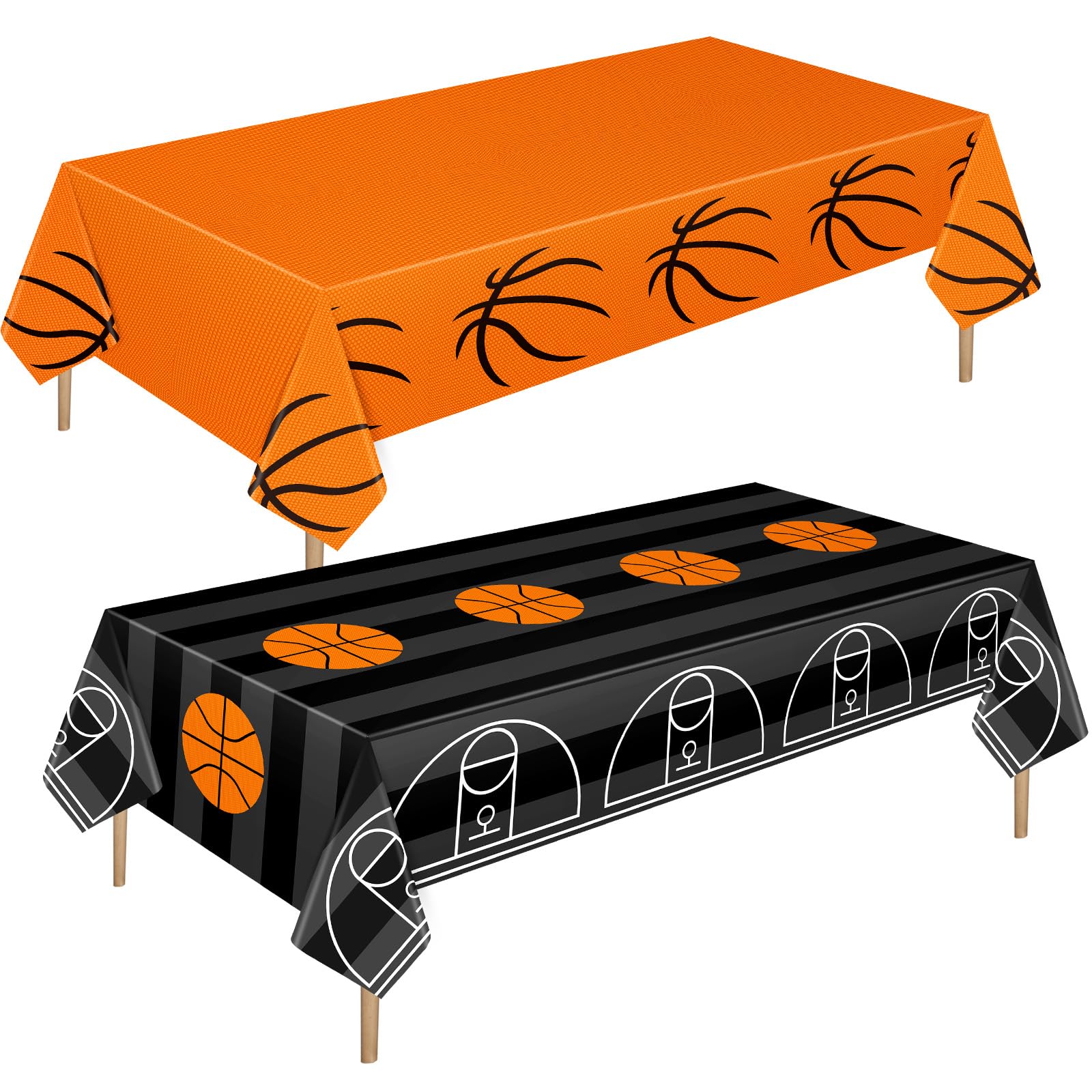 Mixweer 2 Pcs Basketball Tablecloths – 54 x 108 in Waterproof PE Plastic for Sports Theme Parties