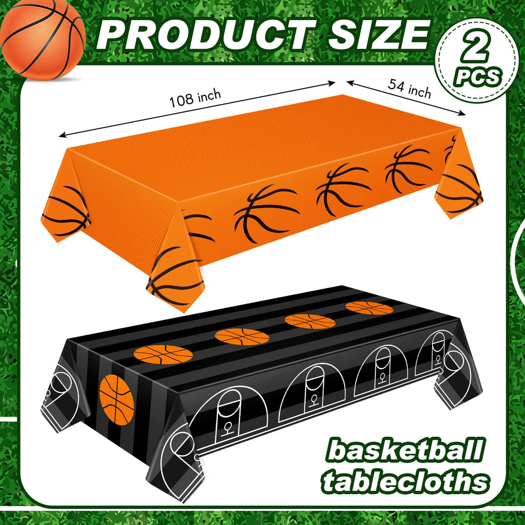 Mixweer 2 Pcs Basketball Tablecloths – 54 x 108 in Waterproof PE Plastic for Sports Theme Parties