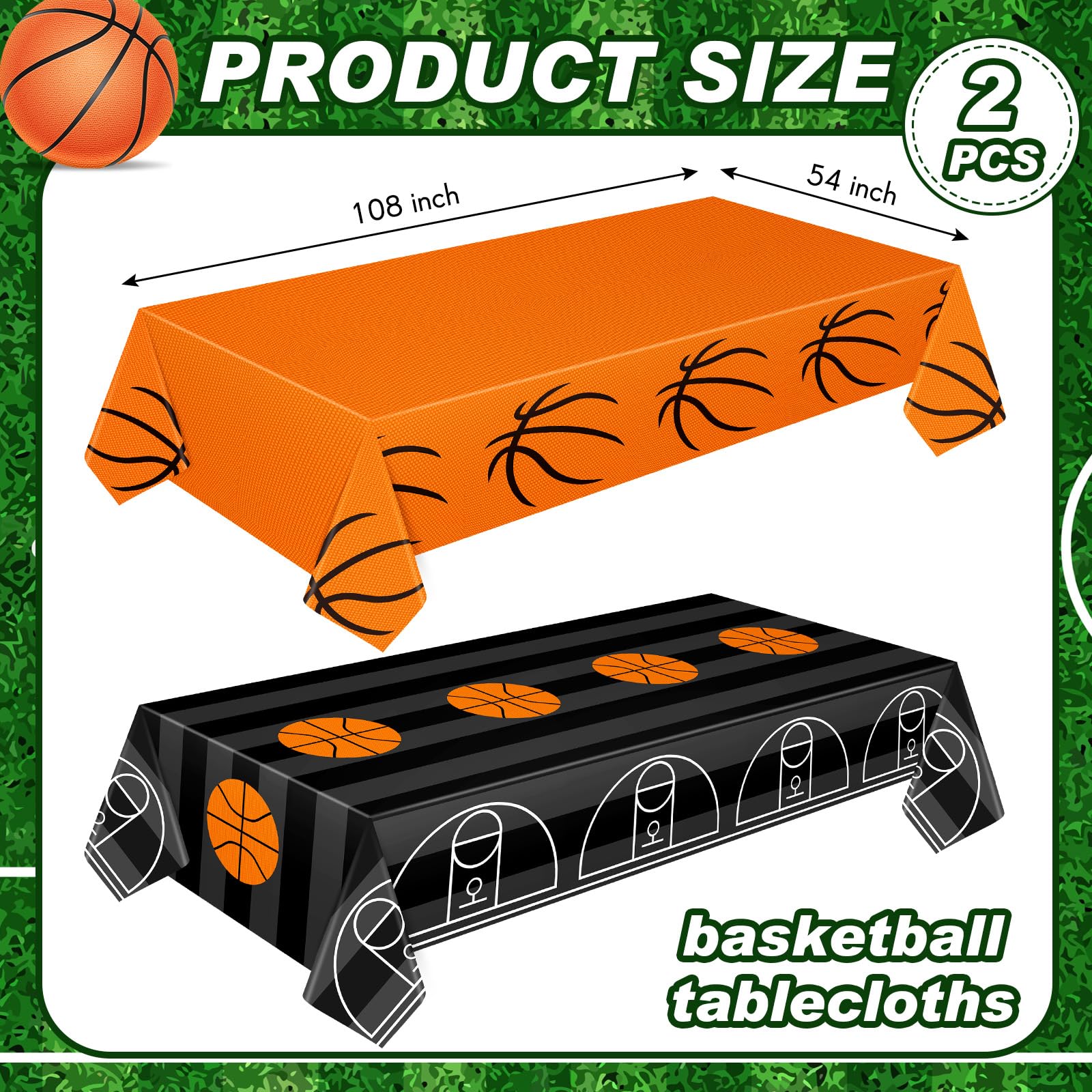 Mixweer 2 Pcs Basketball Tablecloths – 54 x 108 in Waterproof PE Plastic for Sports Theme Parties