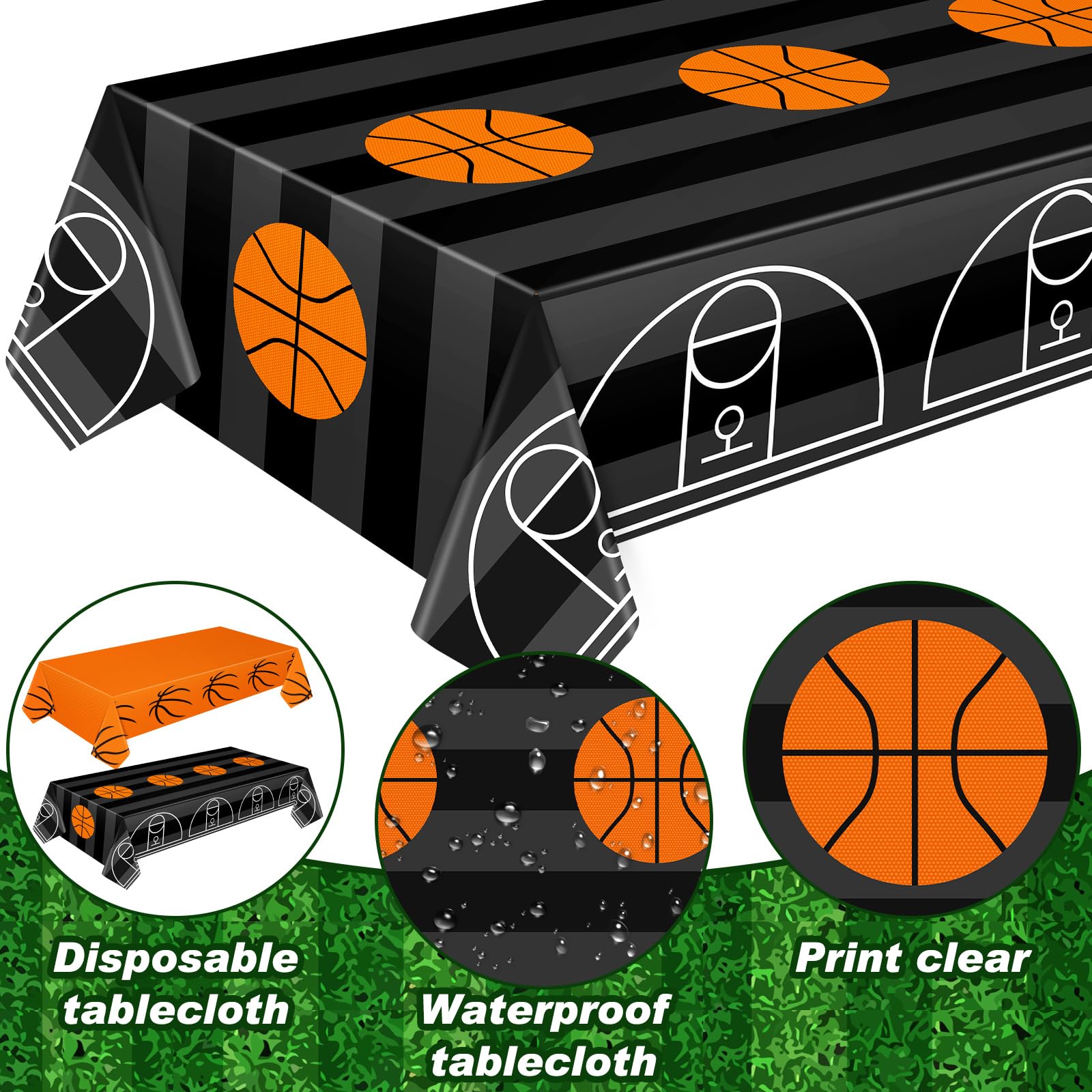 Mixweer 4 Pcs Basketball Tablecloths – 54 x 108 Inch Waterproof PE Plastic Covers for Sports Theme Parties