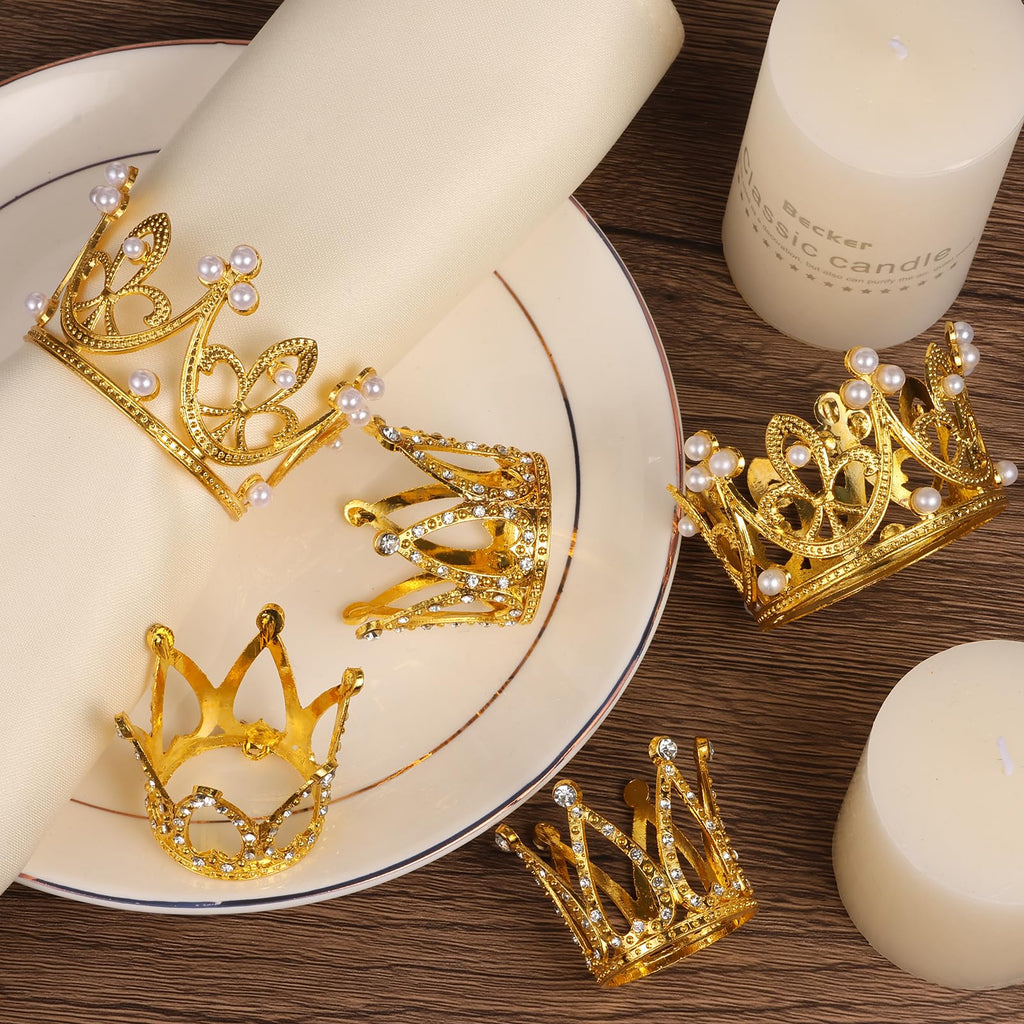 MJOGGOTT 30 Pcs Gold Crown Cake Toppers – Mini Crowns for Flower Bouquets, Weddings & Parties (3 Styles)