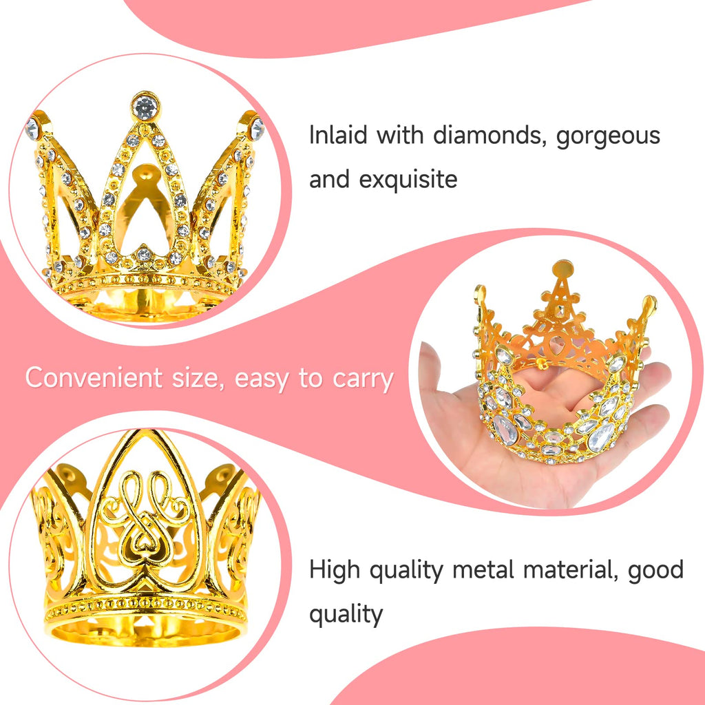 MJOGGOTT 30 Pcs Gold Crown Cake Toppers – Mini Crowns for Flower Bouquets, Weddings & Parties (3 Styles)