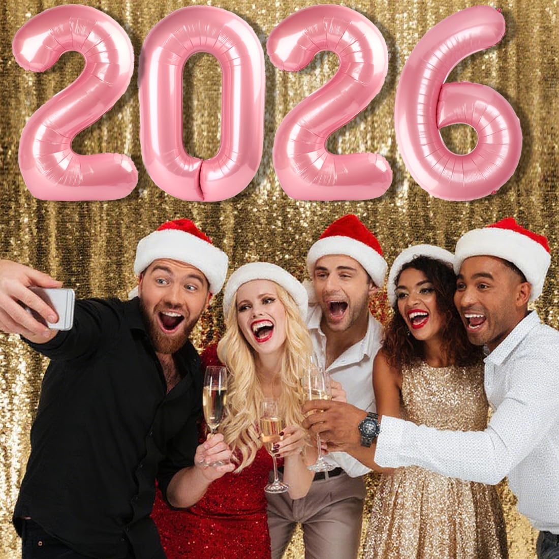 Mluchee 40-Inch 2026 Number Balloons – Pearl Pink Foil Balloons for New Year's Eve & Celebrations