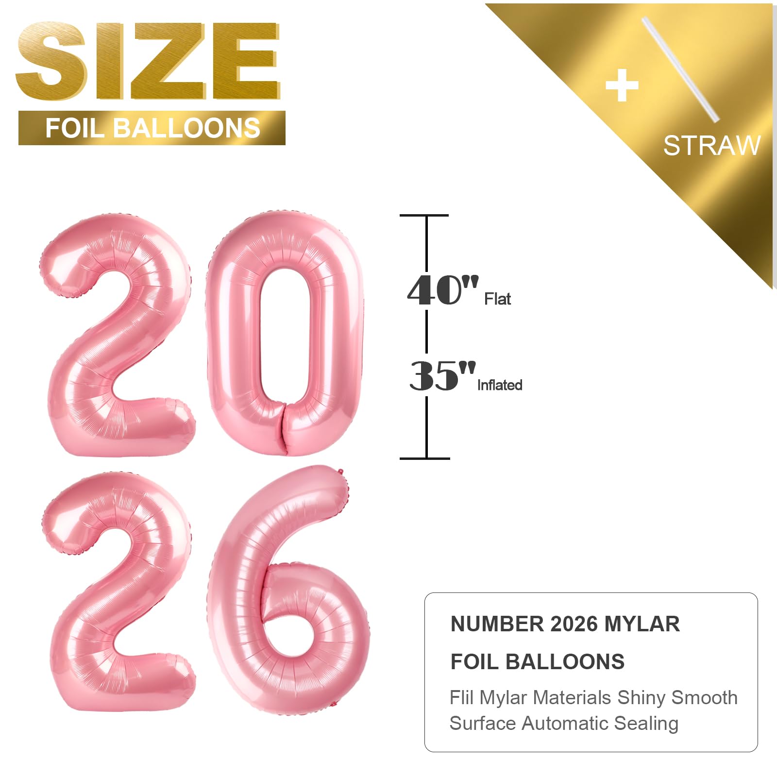 Mluchee 40-Inch 2026 Number Balloons – Pearl Pink Foil Balloons for New Year's Eve & Celebrations