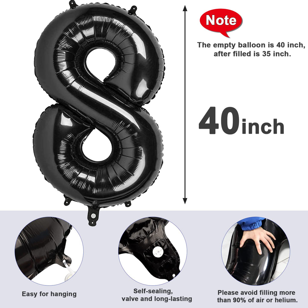 Mluchee 40-Inch Number 8 Balloon – Black Birthday & Event Balloons