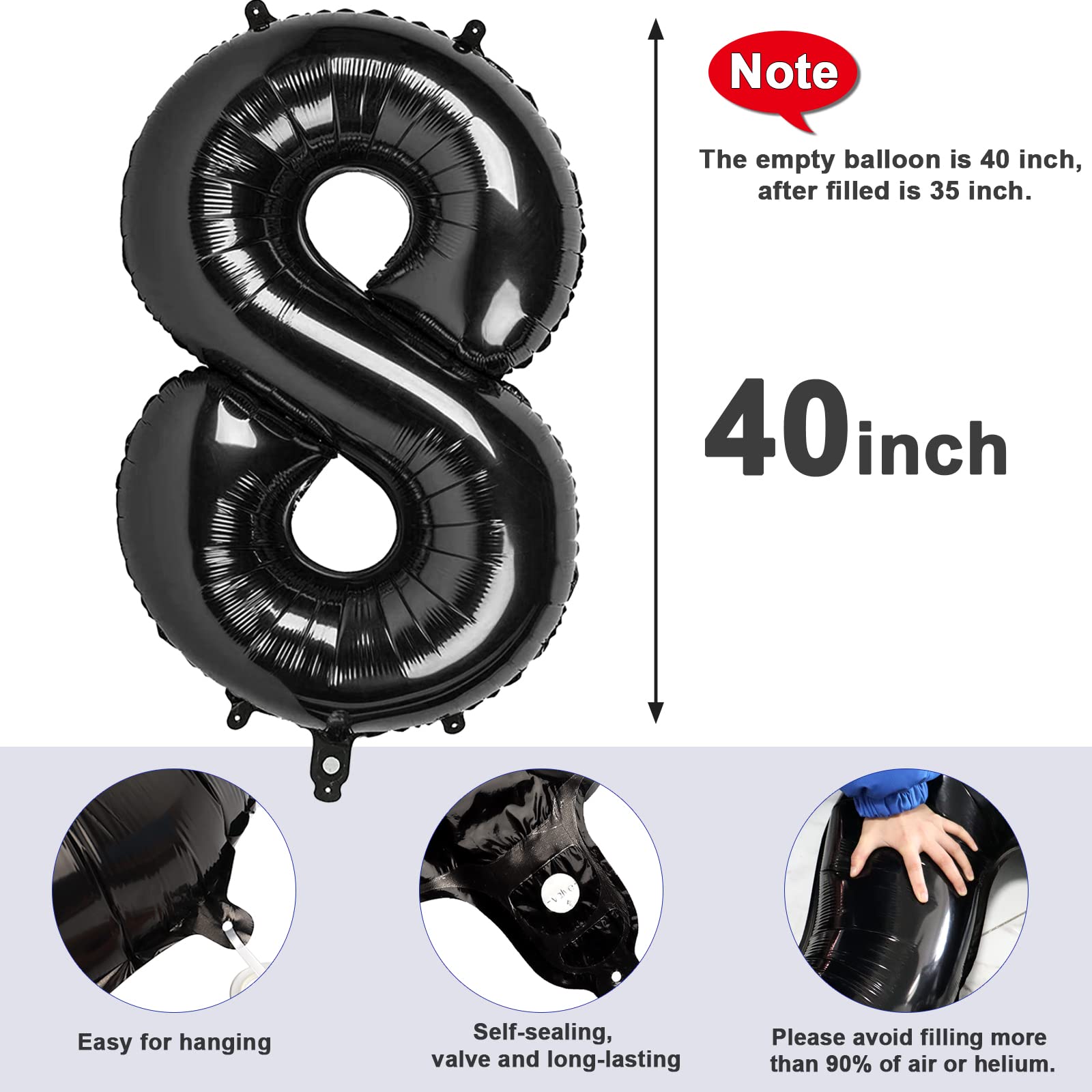 Mluchee 40-Inch Number 8 Balloon – Black Birthday & Event Balloons