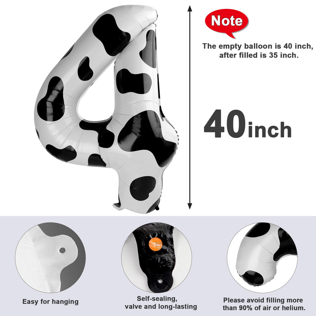 Mluchee 40-Inch Number Balloons – 4 White/Black Birthday & Event Decor