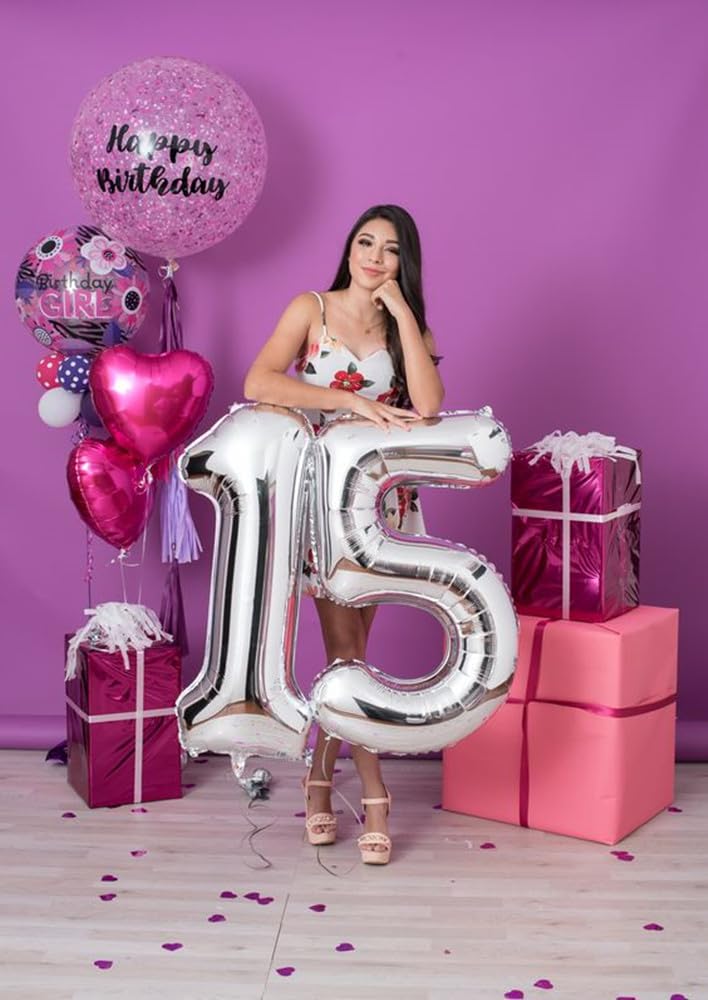 Mluchee 40-Inch Silver Number Balloons – 5, 15, 25, 35, 50 for Birthdays & Weddings
