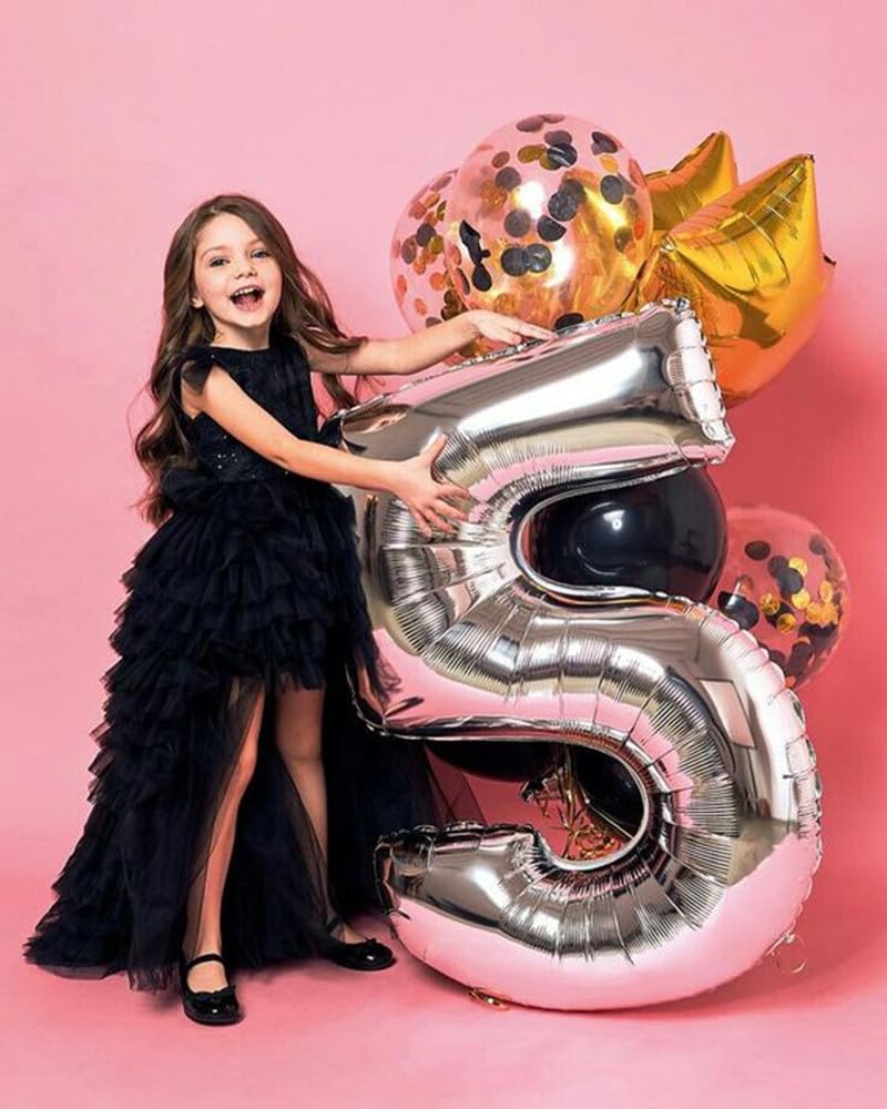 Mluchee 40-Inch Silver Number Balloons – 5, 15, 25, 35, 50 for Birthdays & Weddings