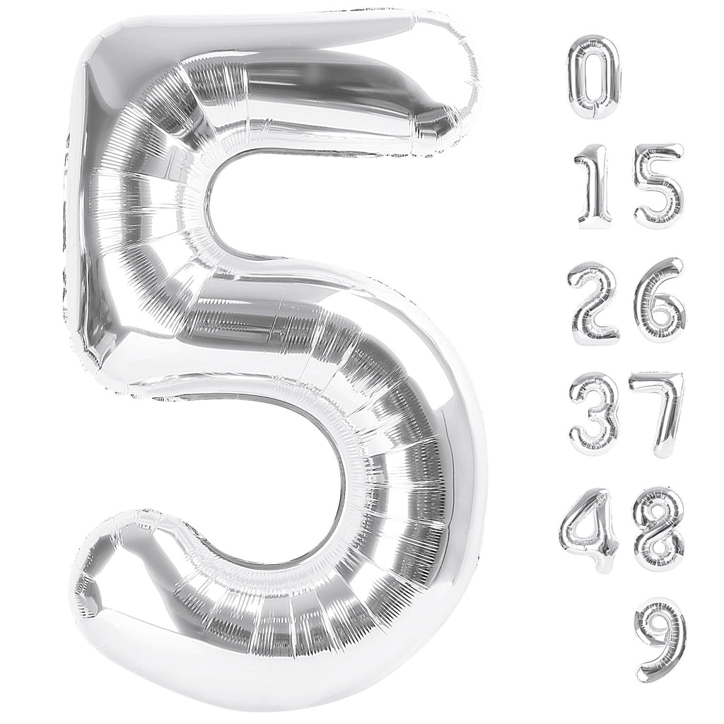 Mluchee 40-Inch Silver Number Balloons – 5, 15, 25, 35, 50 for Birthdays & Weddings