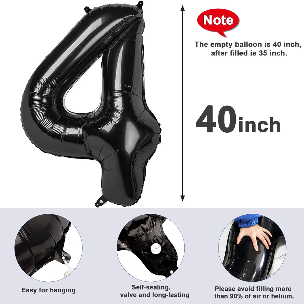 Mluchee 40-Inch Number Balloon Set – 4 Black Balloons for Birthdays, Weddings, Graduations