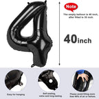 Mluchee 40-Inch Number Balloon Set – 4 Black Balloons for Birthdays, Weddings, Graduations