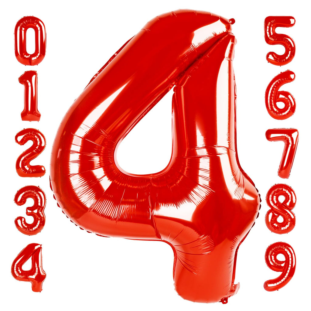 Mluchee 40 Inch Number Balloons – 4 Red Numeral Balloons for 4th Birthday & Celebrations