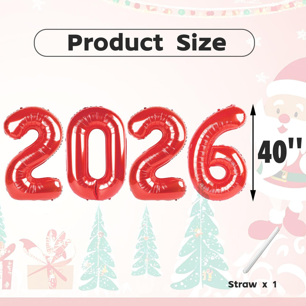 Mluchee 40 Inch 2026 Number Balloons - Red New Year & Graduation Decorations