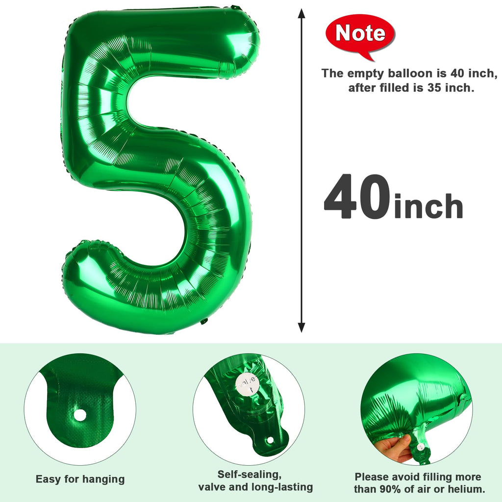 MLuchee 40-Inch Number Balloons — Dark Green, 5th Birthday & Wedding Party Decor