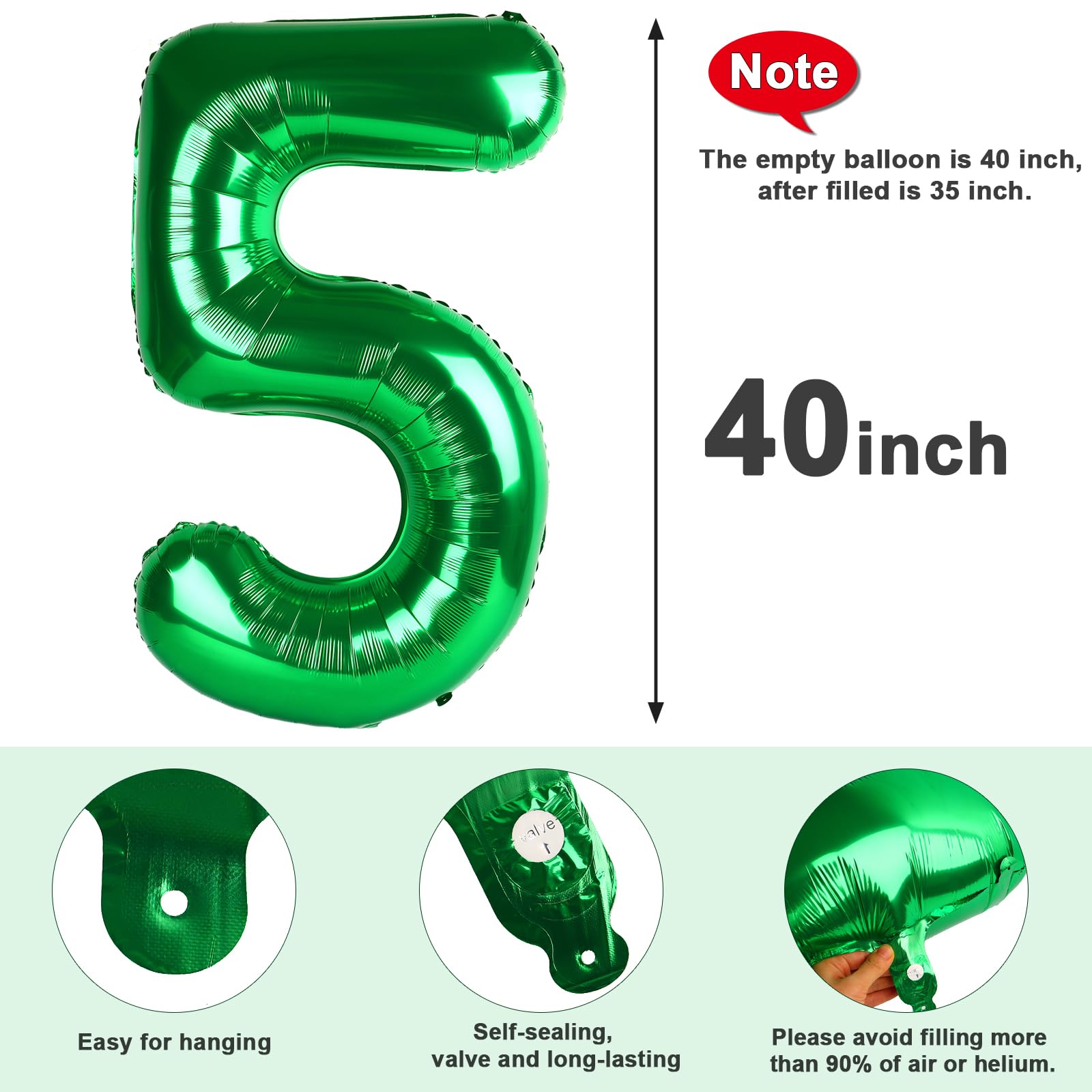 MLuchee 40-Inch Number Balloons — Dark Green, 5th Birthday & Wedding Party Decor