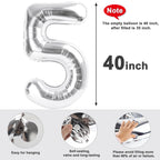 Mluchee 40-Inch Silver Number Balloons – 5, 15, 25, 35, 50 for Birthdays & Weddings