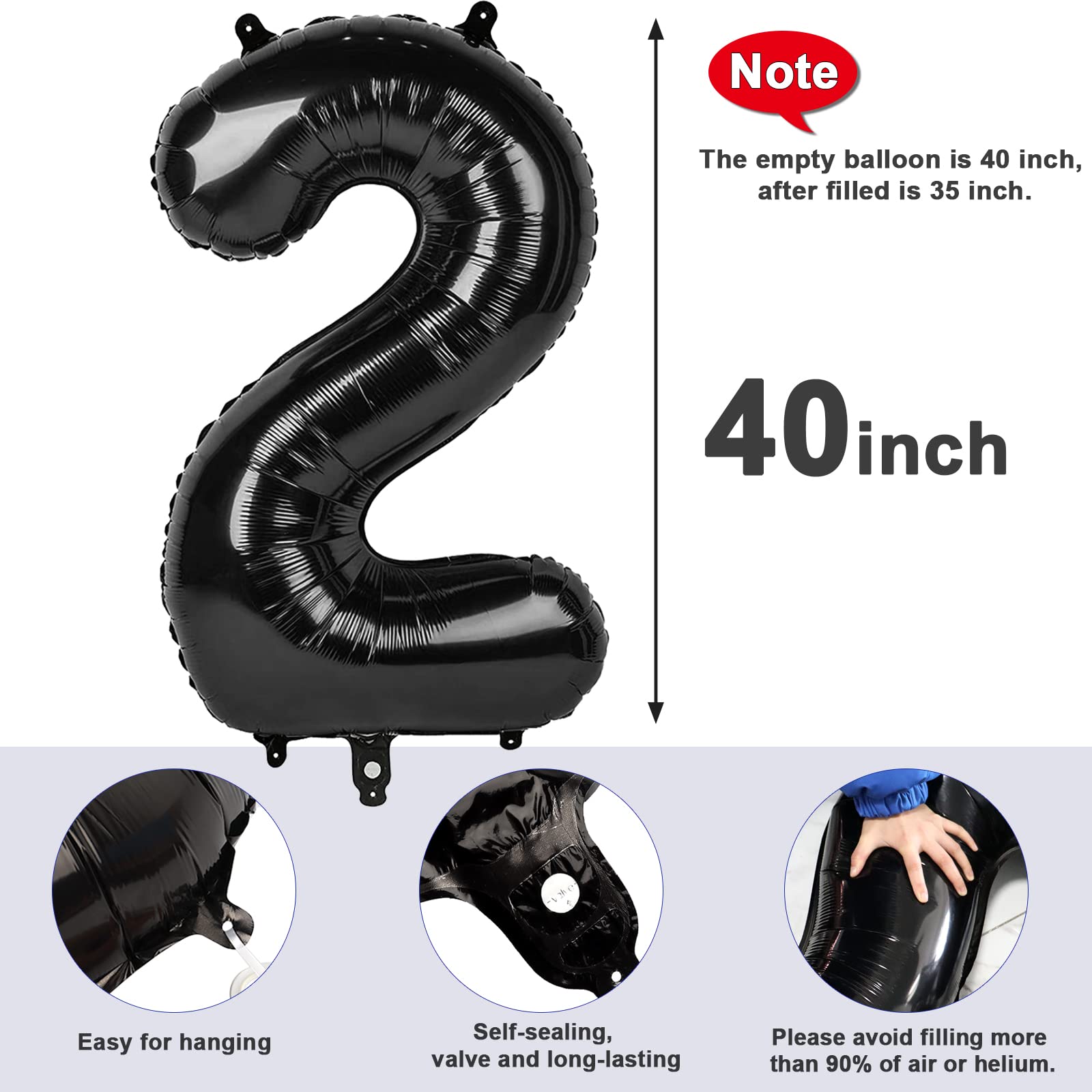Mluchee 40-Inch Black Number Balloons — Dual-Digit Birthday Decor for Parties, Weddings & Graduations