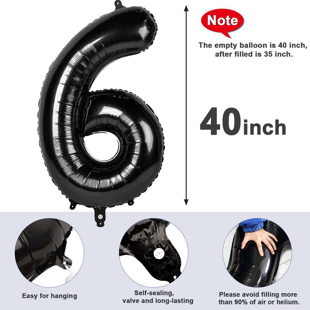 Mluchee 40-Inch Number Balloons – 6th Birthday Black Party Decor