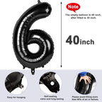 Mluchee 40-Inch Number Balloons – 6th Birthday Black Party Decor