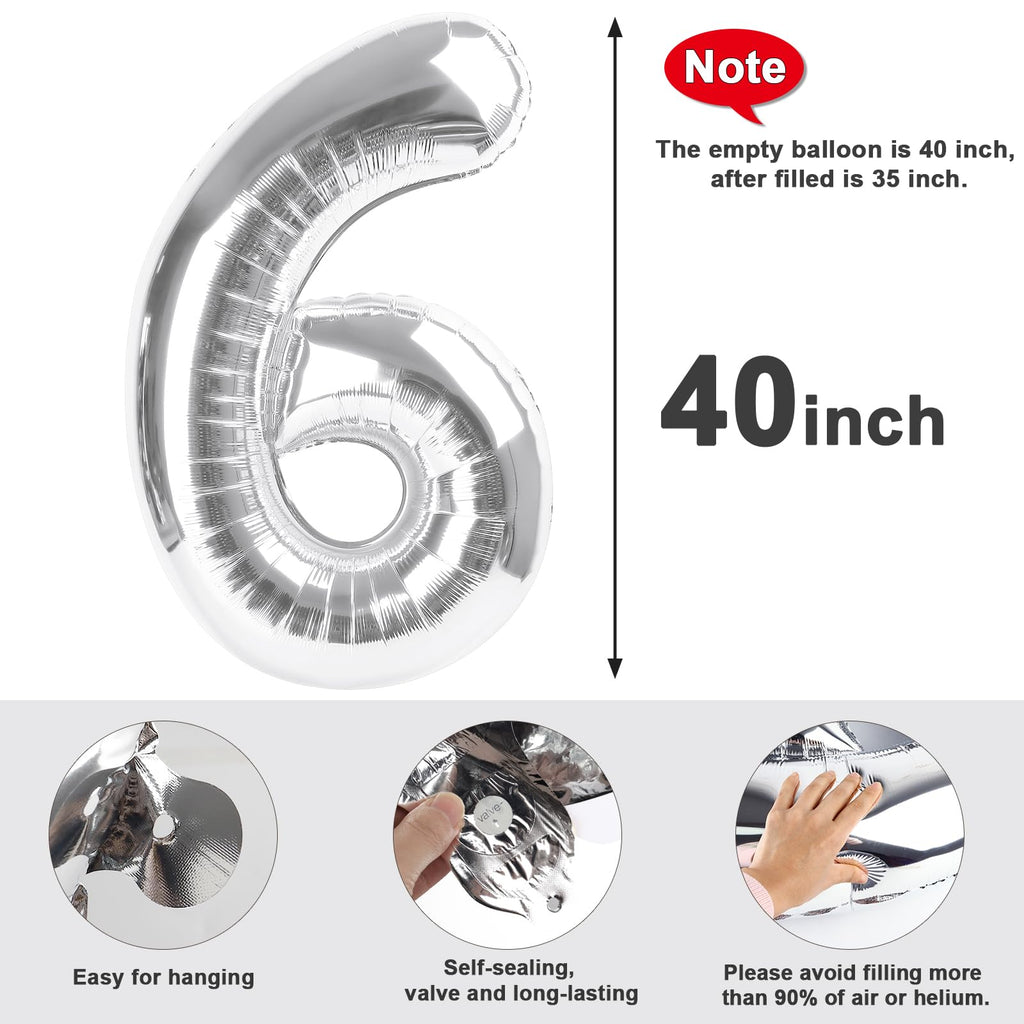 Mluchee Number 6 Balloon 40 Inch – Large 6th Birthday Balloons for Party Decor