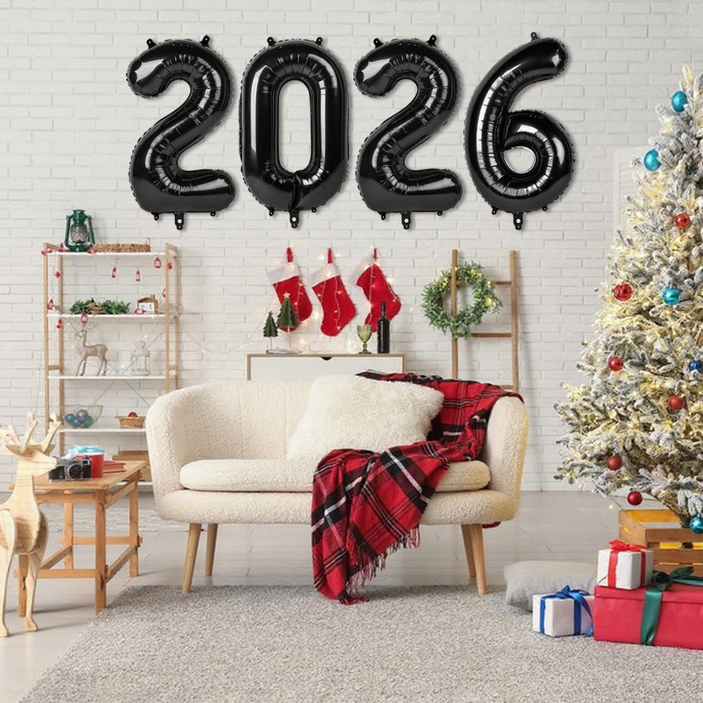 Mluchee 2026 Number Balloons – 40 Inch Black Foil Balloons for New Year, Graduation, and Party Decor