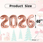 Mluchee Number 2026 Balloons - 40-Inch Rose Gold Decor for New Year, Graduation & Birthdays