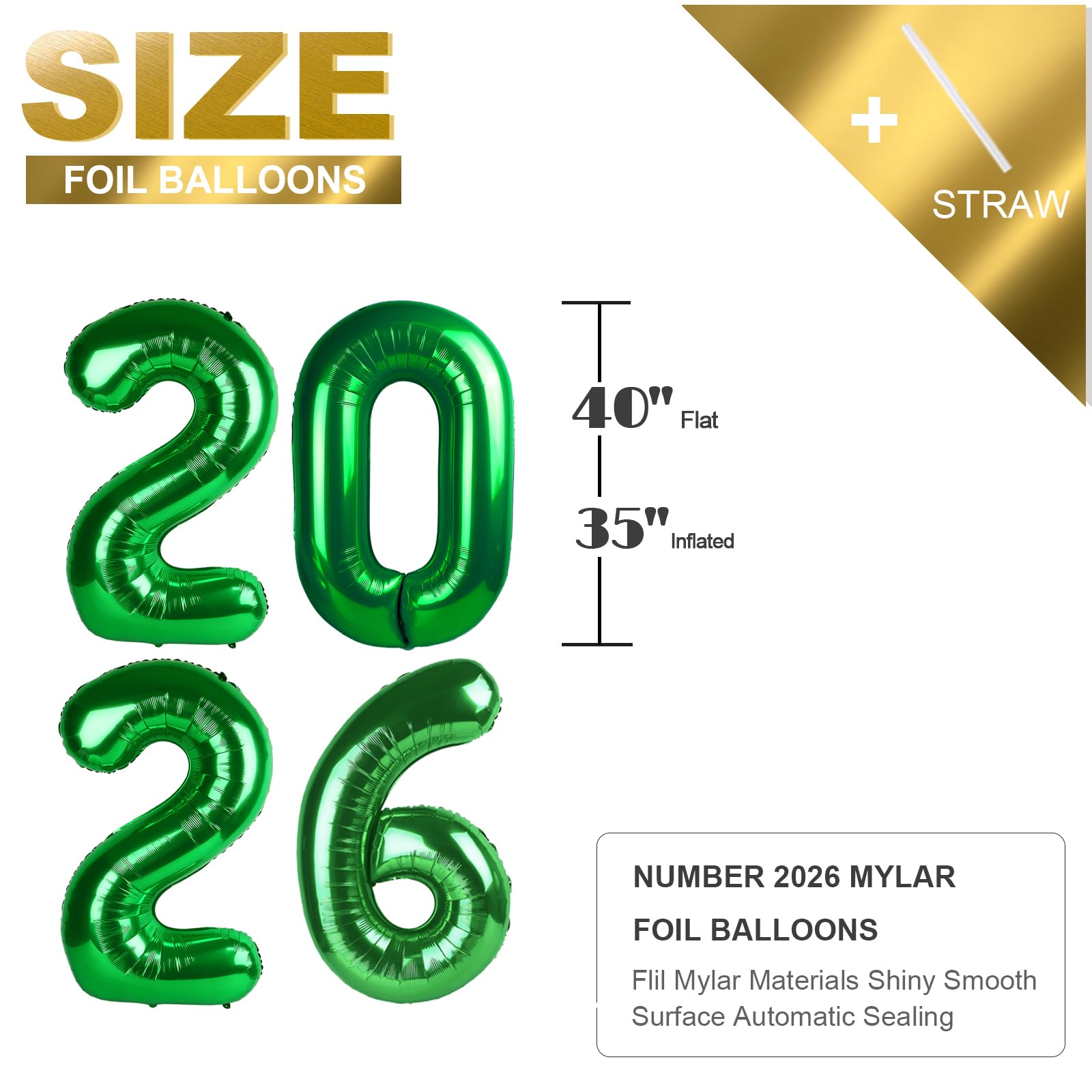 Mluchee Dark Green 2026 Number Balloons – 40-Inch New Year & Graduation Party Decor