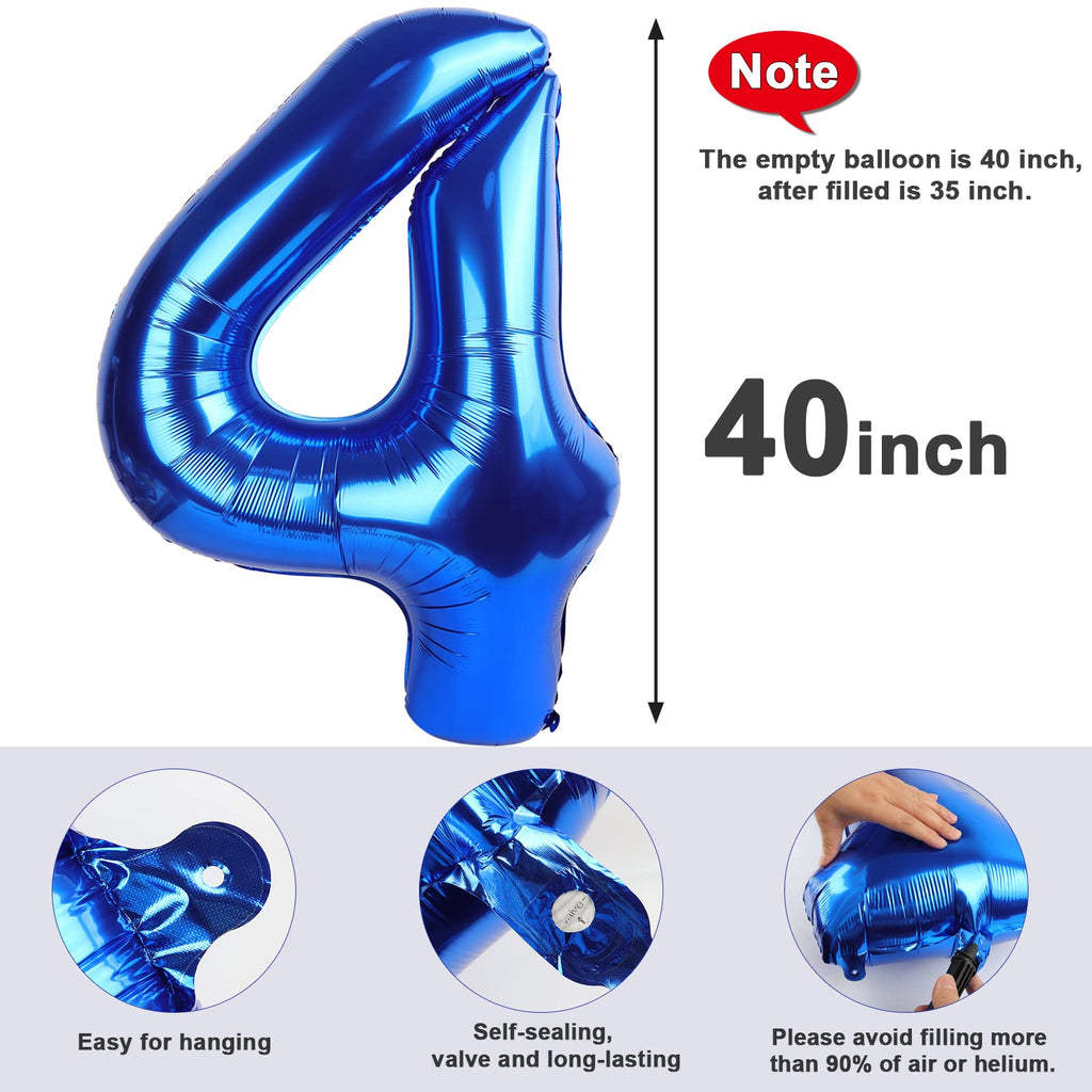 Mluchee Numbers Balloons 40-Inch Navy Blue for 4th Birthday Party