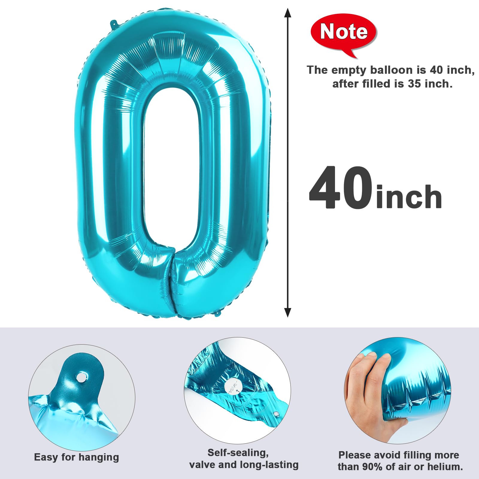 Mluchee Number 0 Balloons 40 Inch Light Blue – Large Numeral Balloons for Birthdays, Weddings & Events