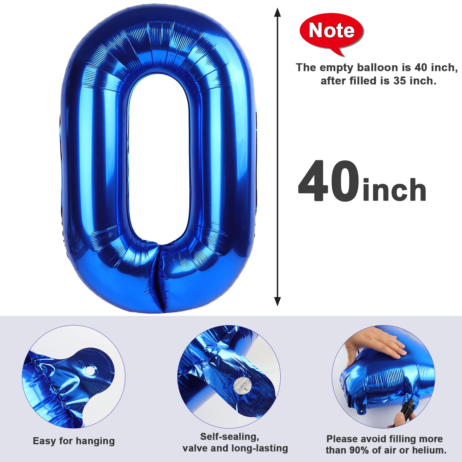 Mluchee 40-Inch Navy Number 0 Balloons for Birthday Parties & Celebrations