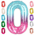 Mluchee Number 0 Balloons 40 Inch - Pink Purple Blue Multicolor Birthday & Event Balloon Kit