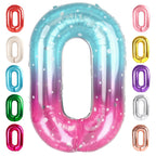 Mluchee Number 0 Balloons 40 Inch - Pink Purple Blue Multicolor Birthday & Event Balloon Kit