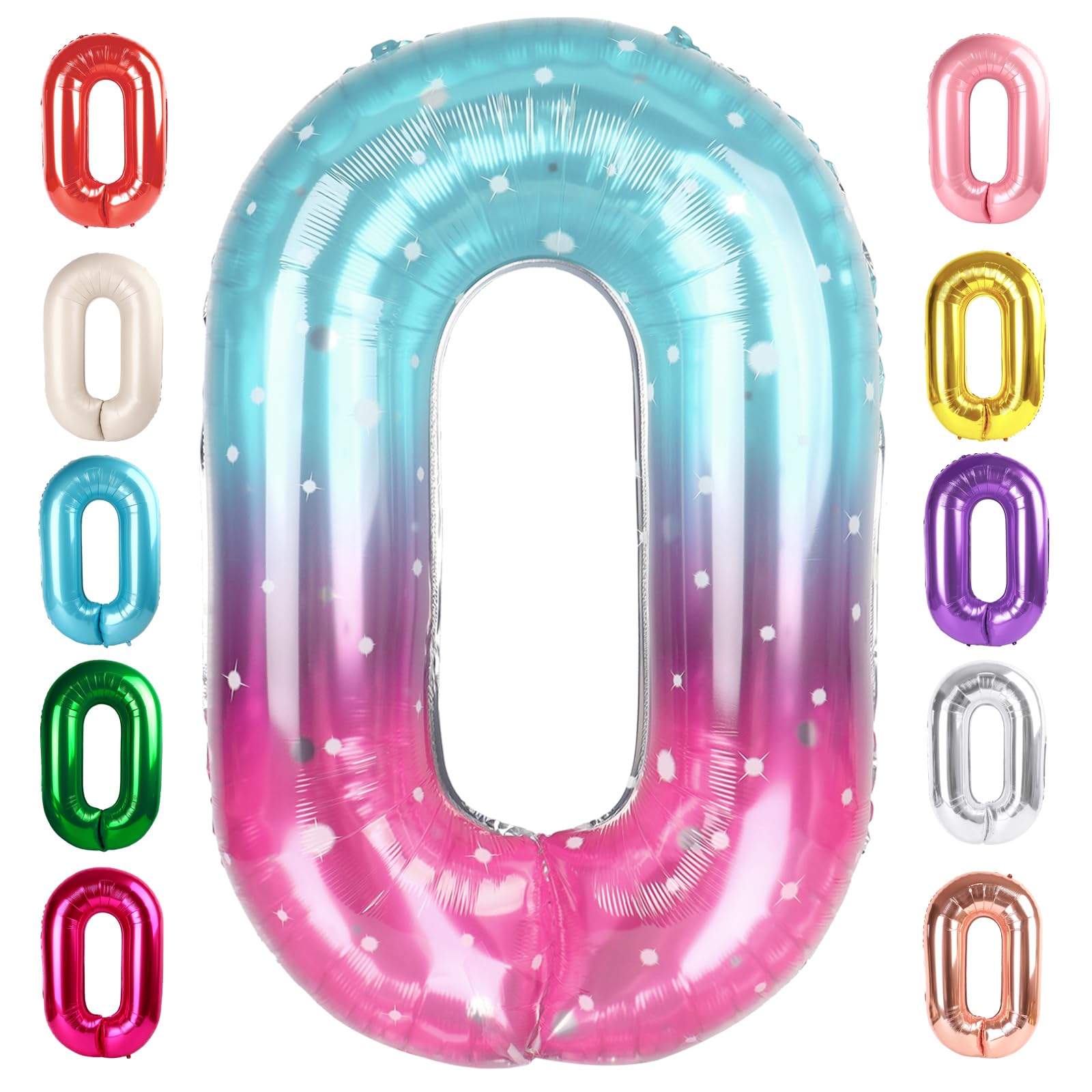 Mluchee Number 0 Balloons 40 Inch - Pink Purple Blue Multicolor Birthday & Event Balloon Kit