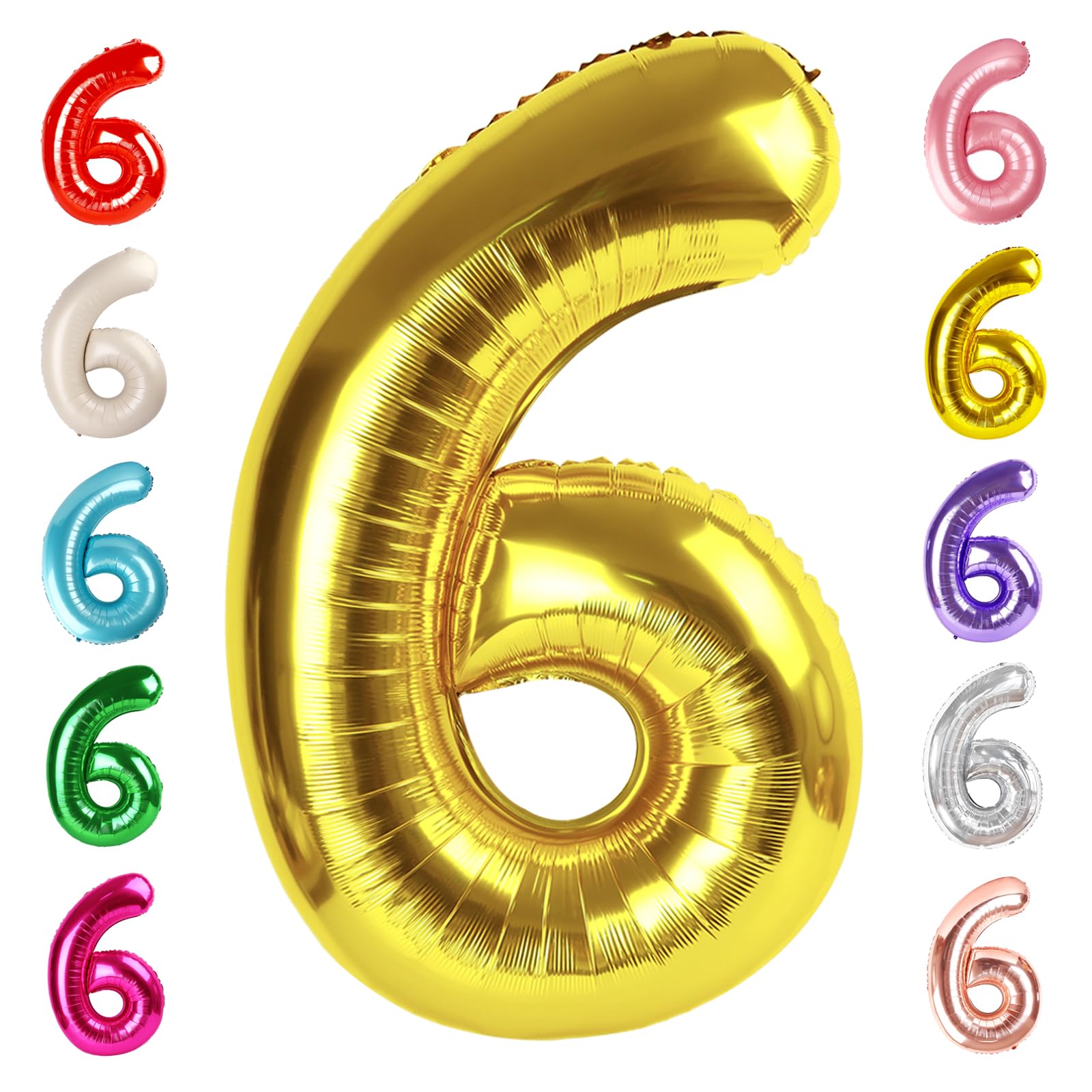 Mluchee Number 6 Balloon 40 Inch – Gold 6th Birthday Balloons for Parties & Events