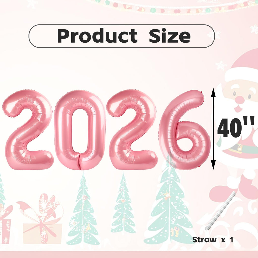Mluchee 40 Inch Number Balloons 2026 - Pearl Pink New Year's Decor for Graduation & Birthday Celebrations