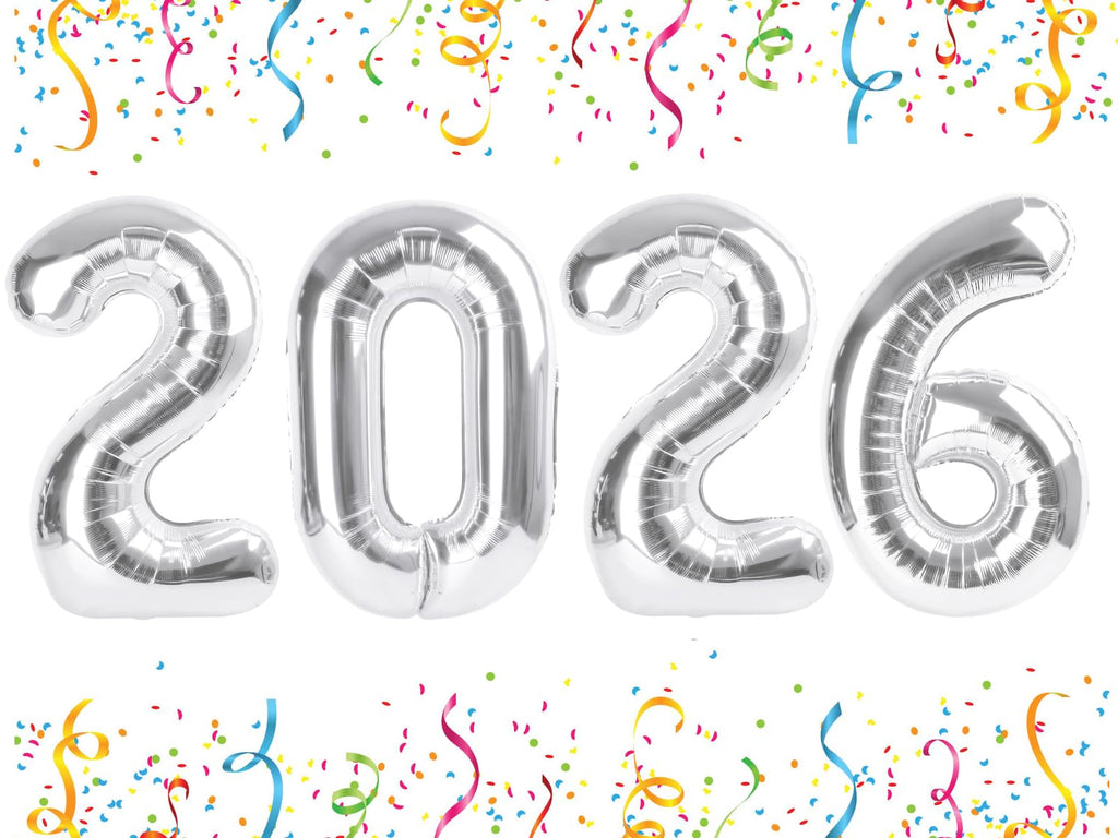 Mluchee 40-Inch Silver 2026 Number Balloons | New Year, Graduation & Birthday Party Decor