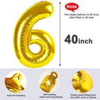 Mluchee Number 6 Balloon 40 Inch – Gold 6th Birthday Balloons for Parties & Events