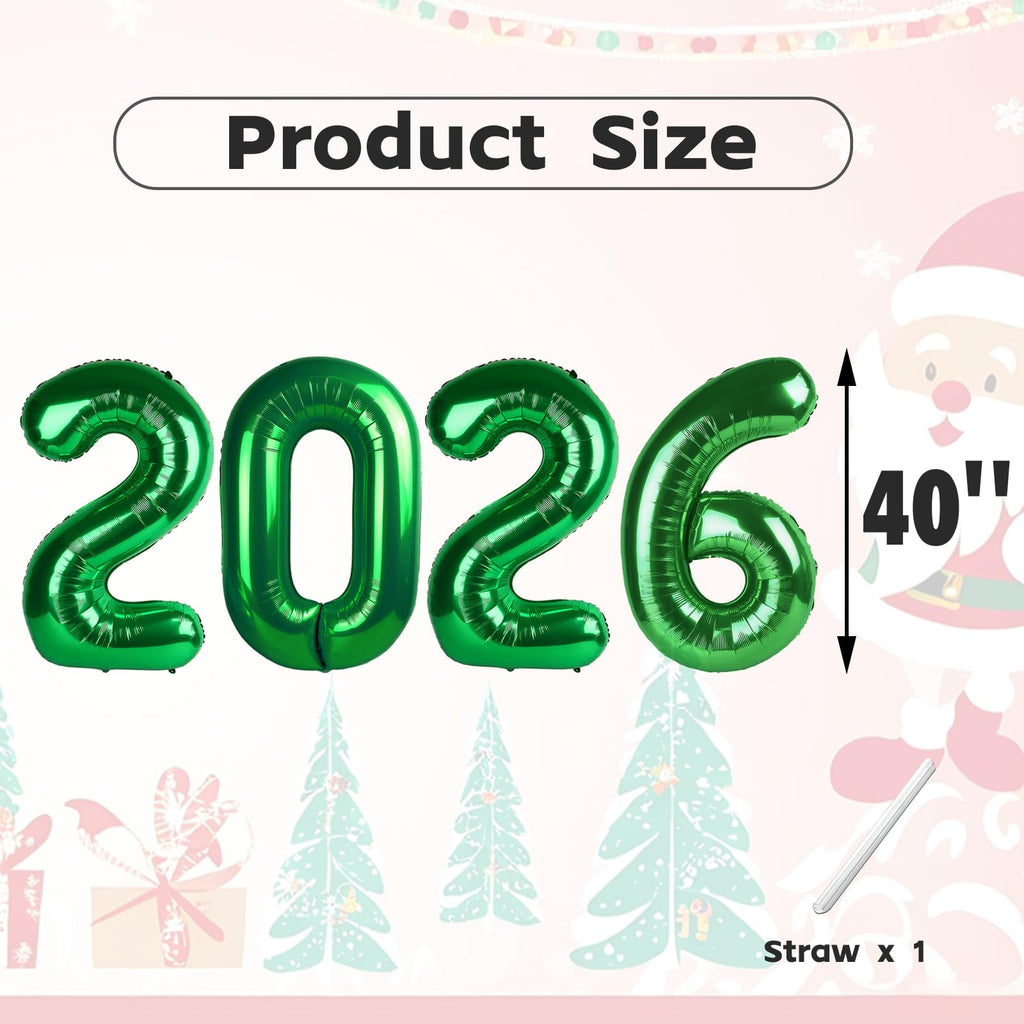 Mluchee 40-Inch 2026 Number Balloons - Dark Green New Year, Graduation & Birthday Decor