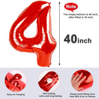 Mluchee 40 Inch Number Balloons – 4 Red Numeral Balloons for 4th Birthday & Celebrations